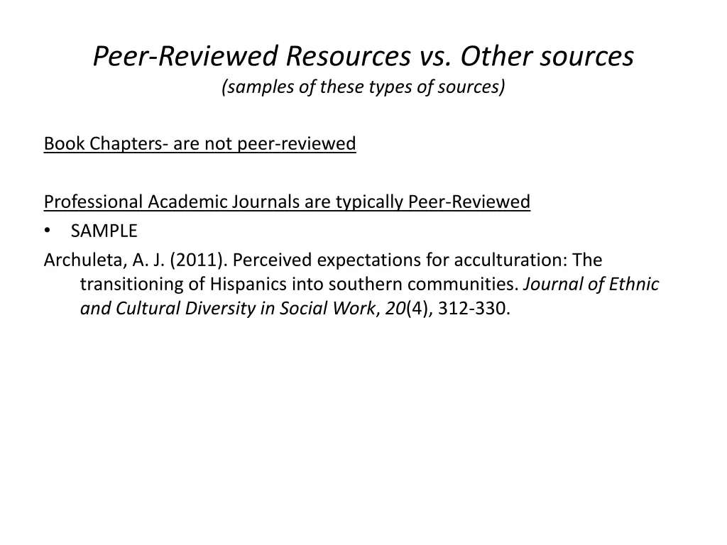 peer reviewed resources vs other sources samples
