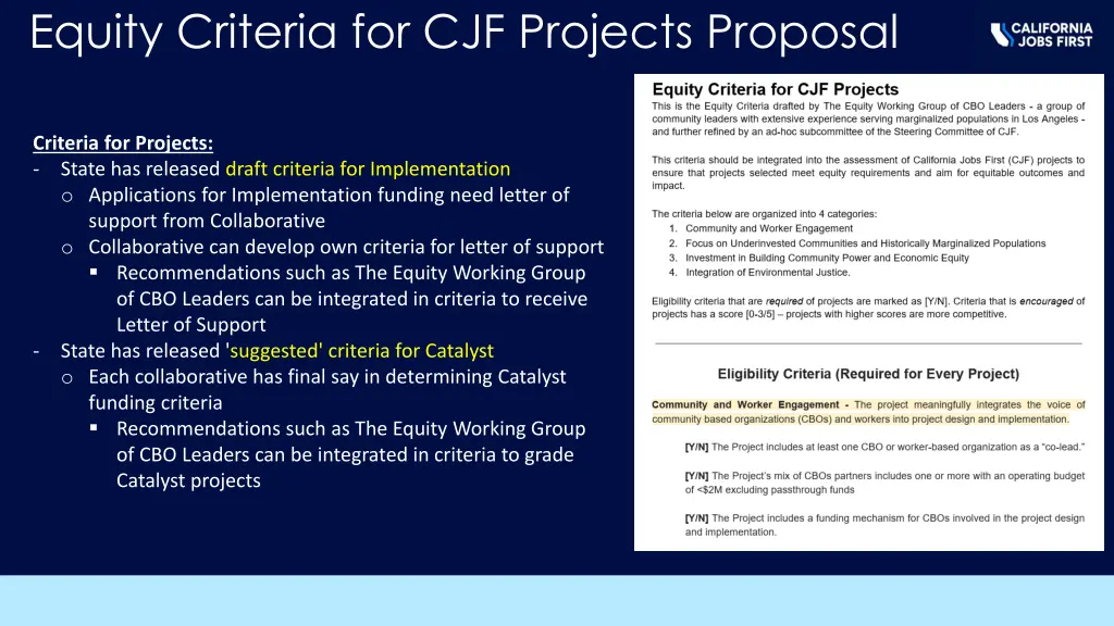 equity criteria for cjf projects proposal