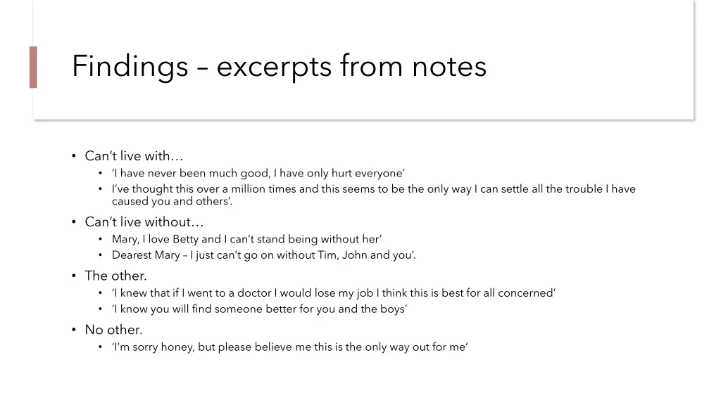 findings excerpts from notes