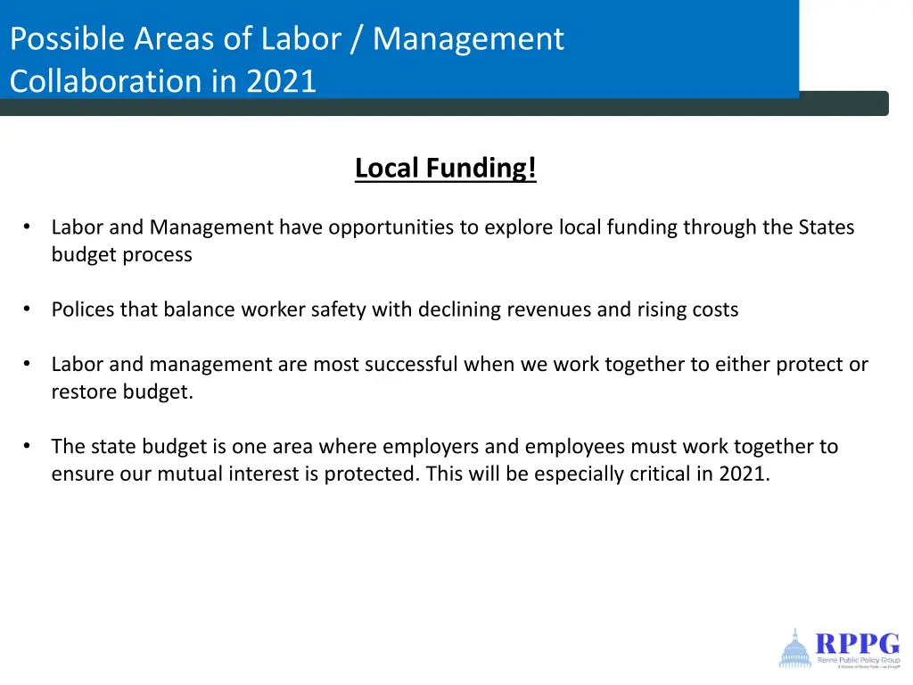 possible areas of labor management collaboration