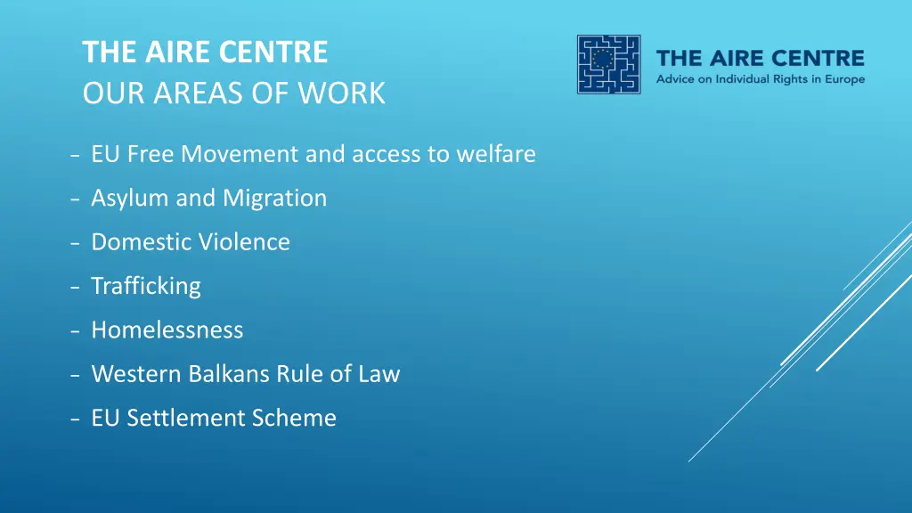 the aire centre our areas of work