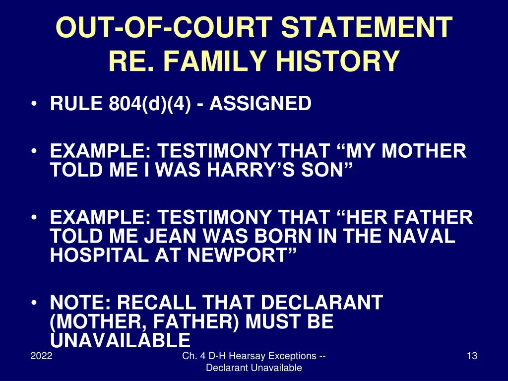 out of court statement re family history