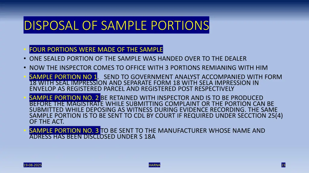 disposal of sample portions