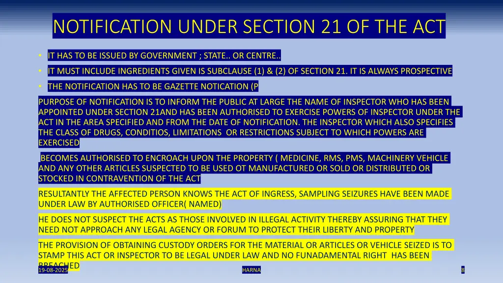 notification under section 21 of the act