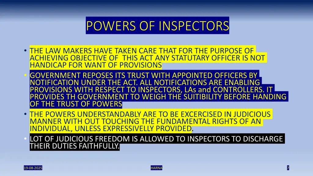 powers of inspectors