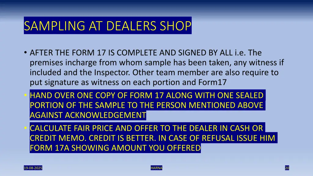 sampling at dealers shop