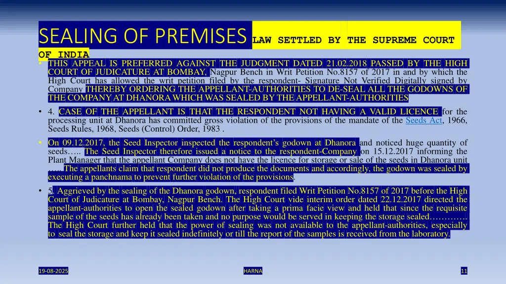 sealing of premises law settled by the supreme