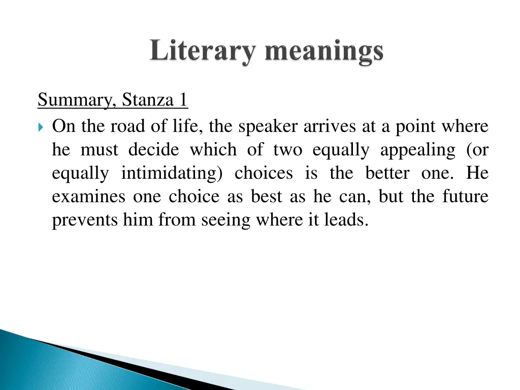 summary stanza 1 on the road of life the speaker