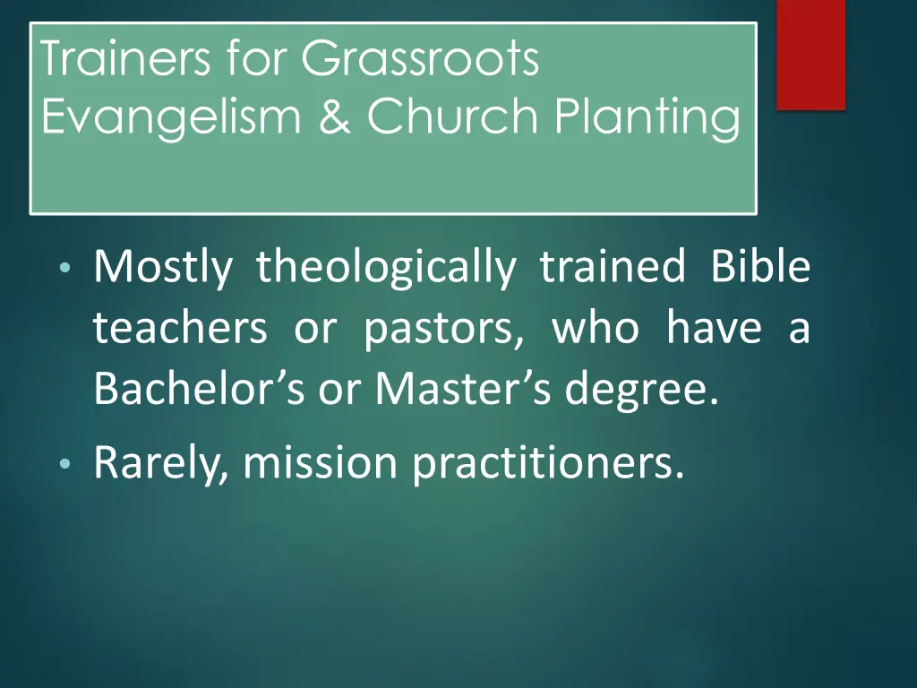 trainers for grassroots evangelism church planting