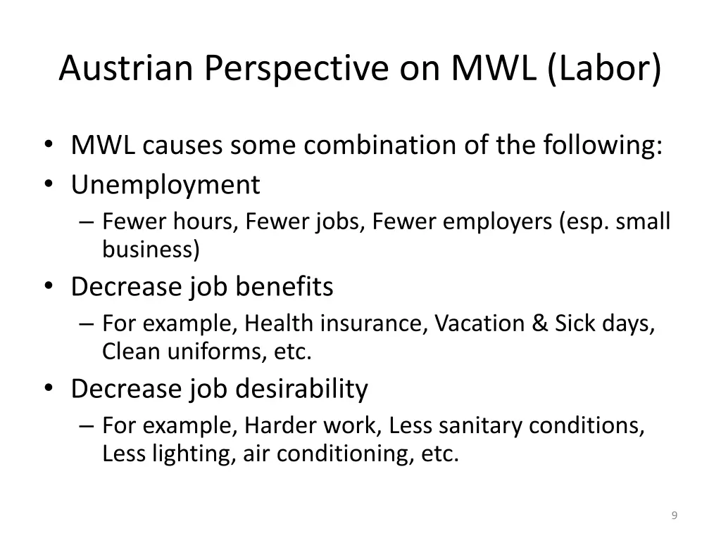 austrian perspective on mwl labor