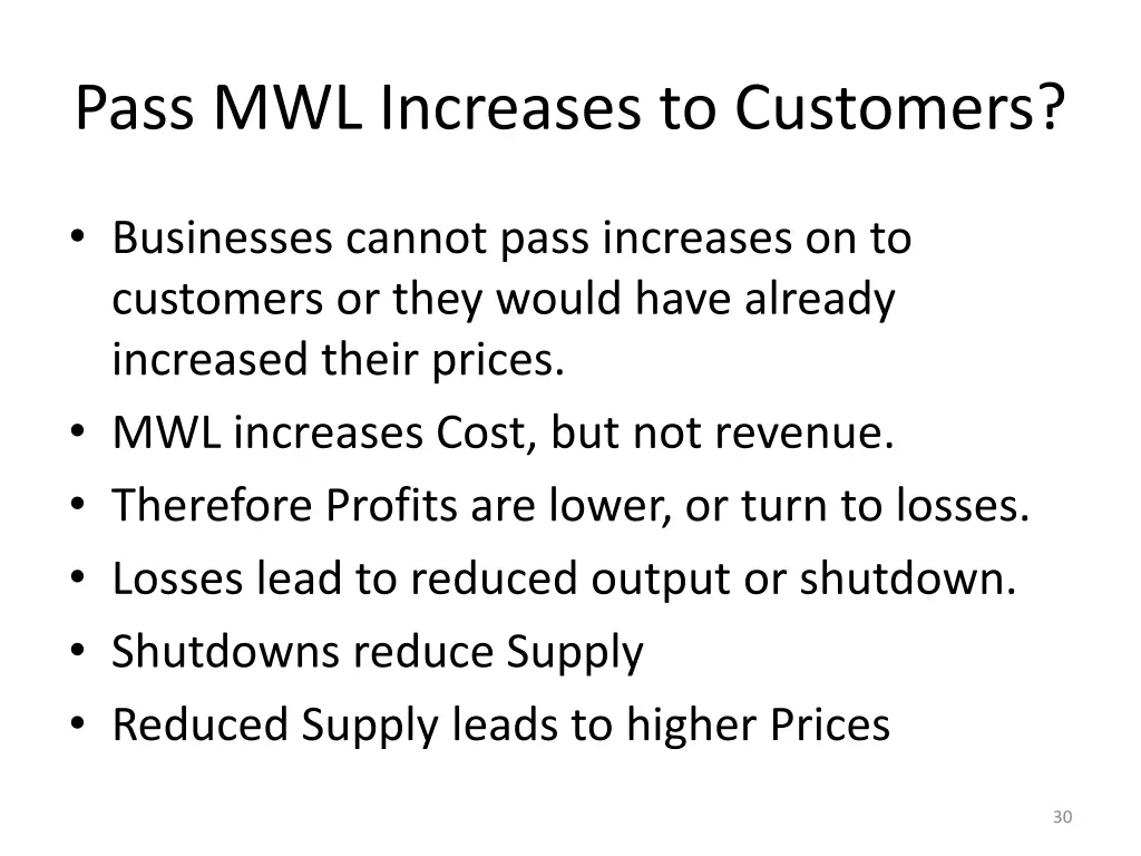 pass mwl increases to customers