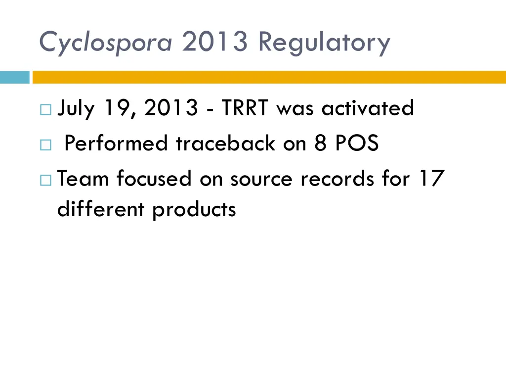 cyclospora 2013 regulatory