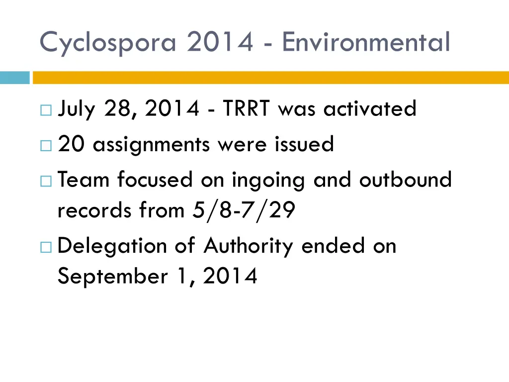 cyclospora 2014 environmental