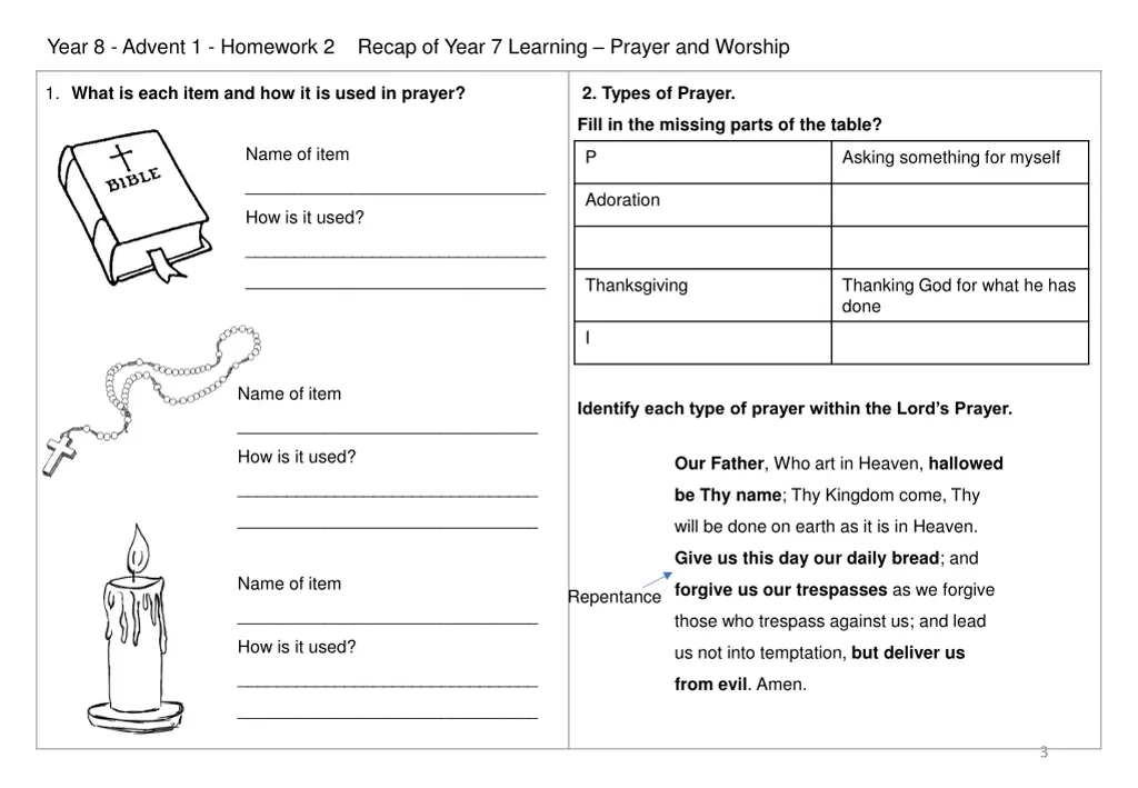 year 8 advent 1 homework 2 recap of year