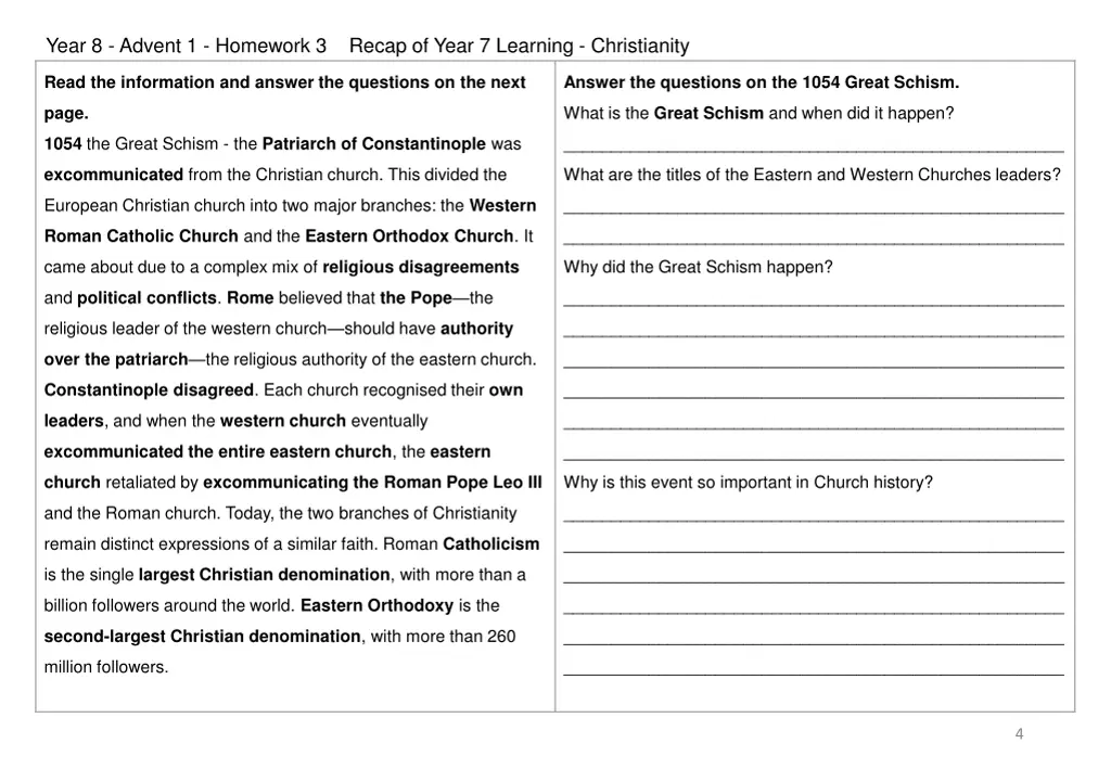 year 8 advent 1 homework 3 recap of year