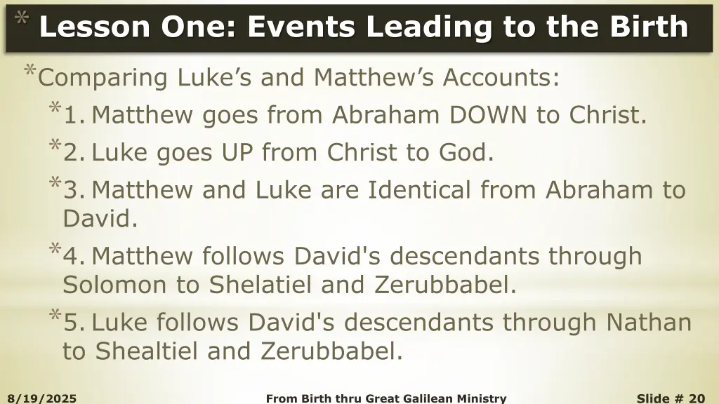 lesson one events leading to the birth comparing