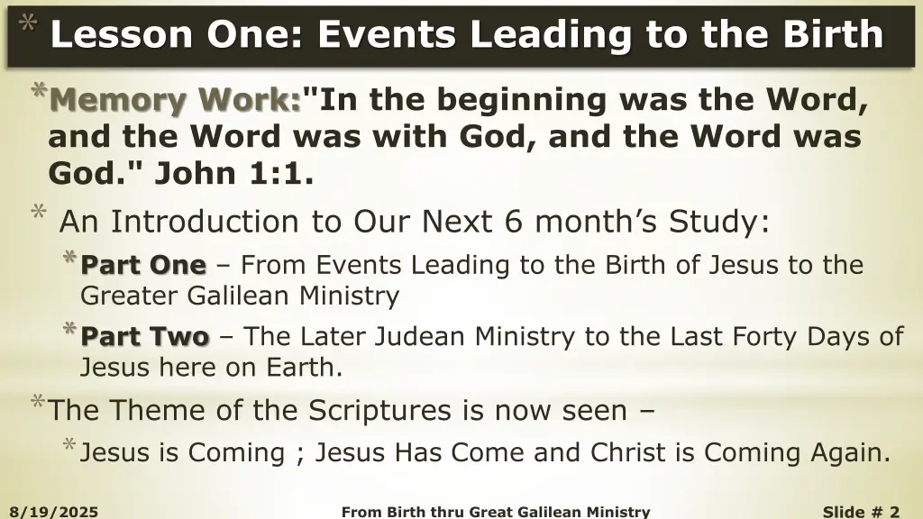 lesson one events leading to the birth memory