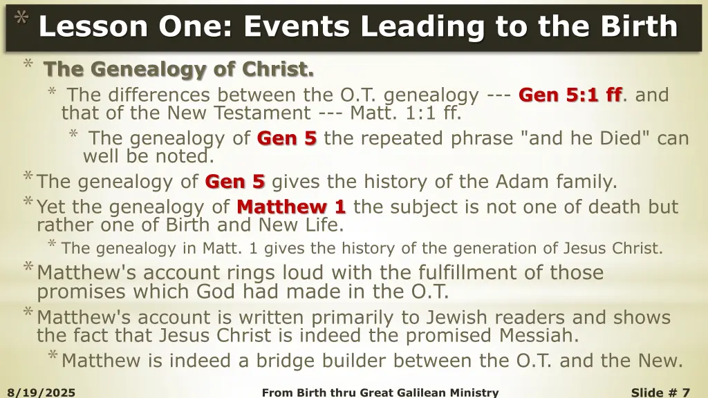 lesson one events leading to the birth
