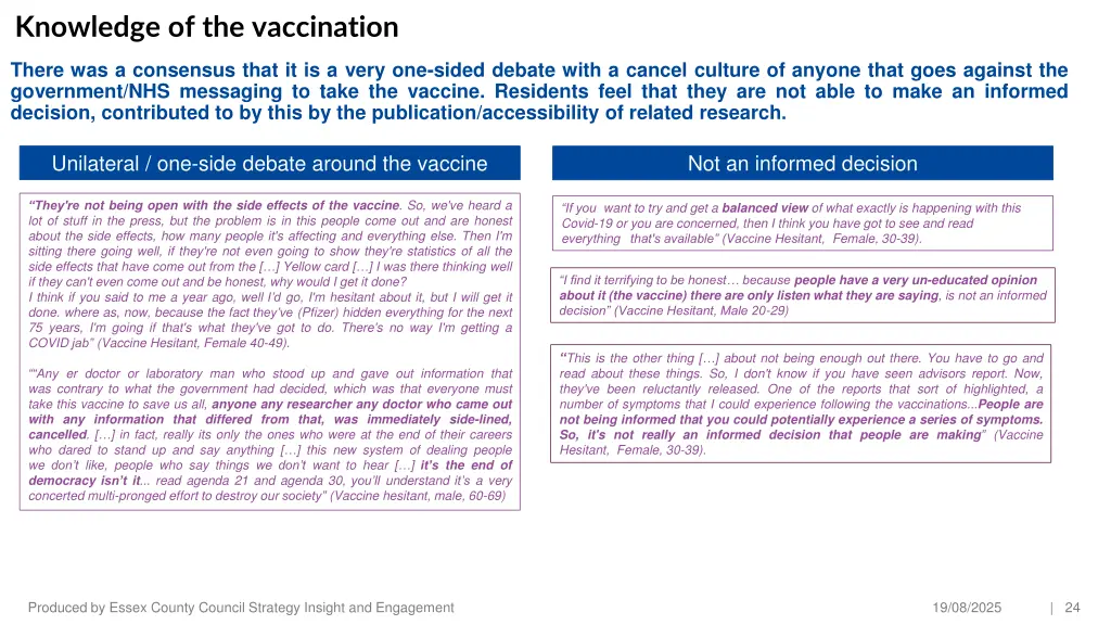 knowledge of the vaccination