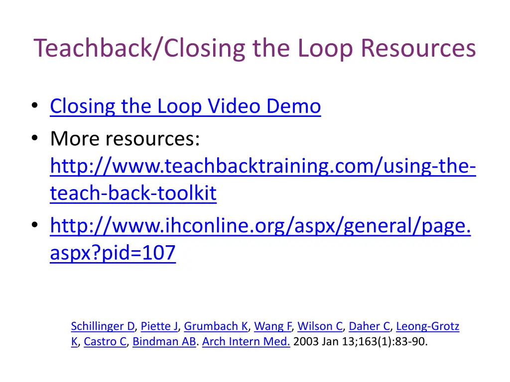 teachback closing the loop resources