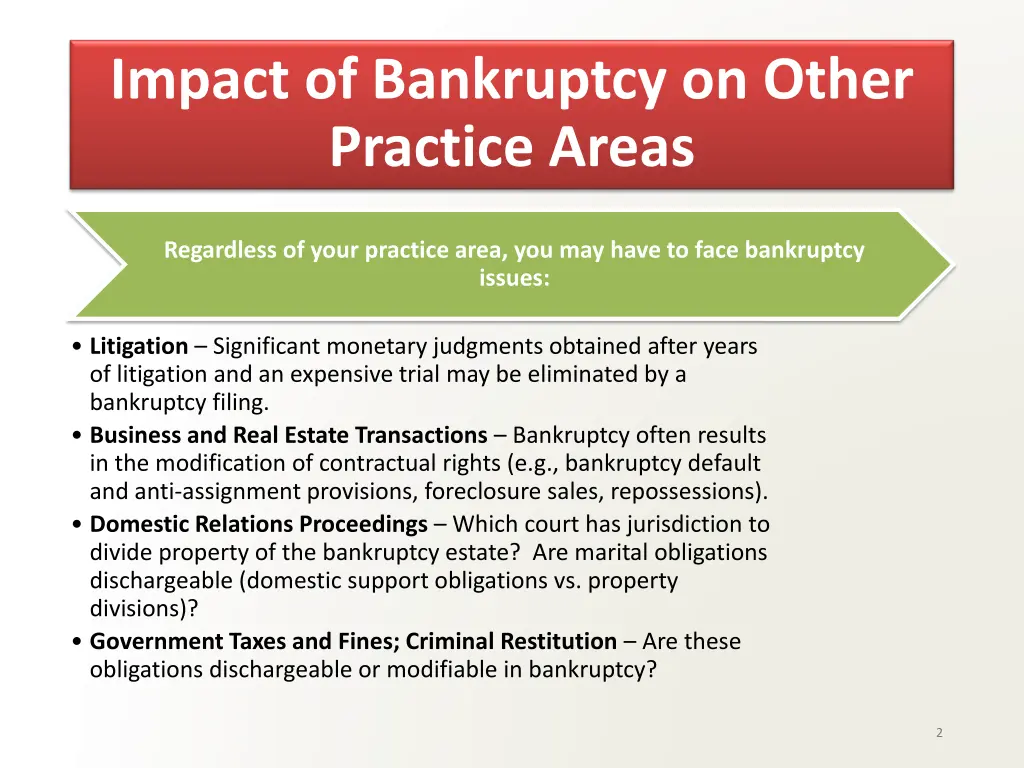impact of bankruptcy on other practice areas