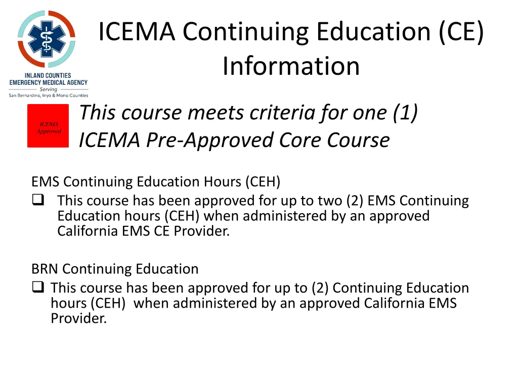 icema continuing education ce information