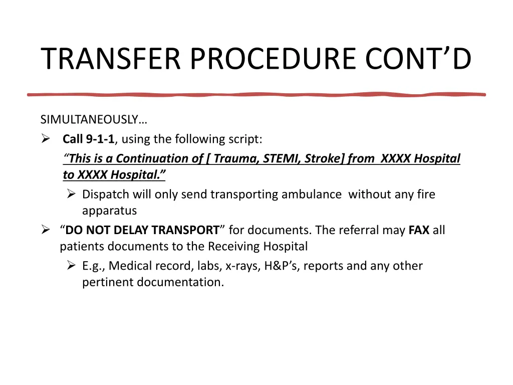 transfer procedure cont d