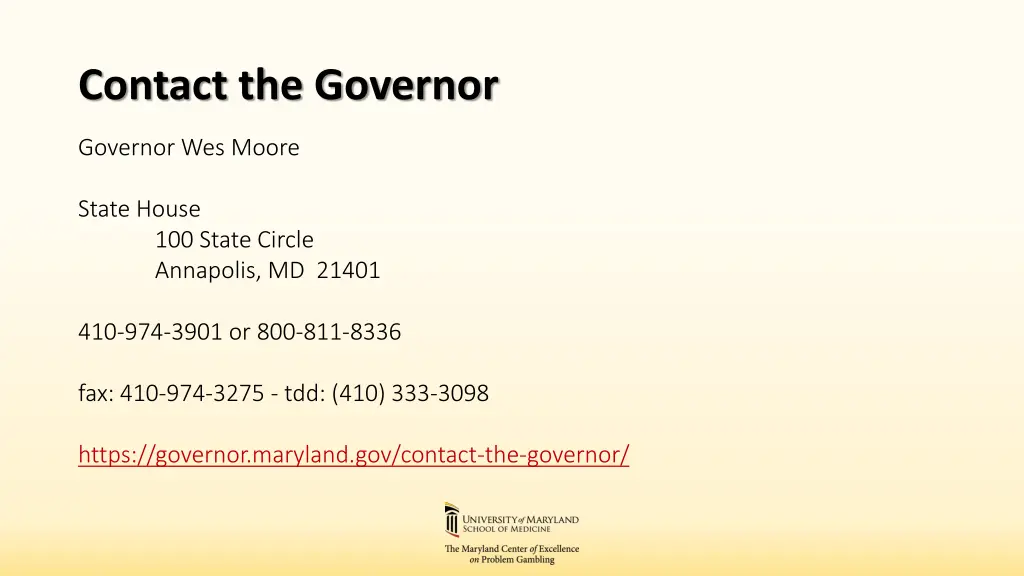 contact the governor