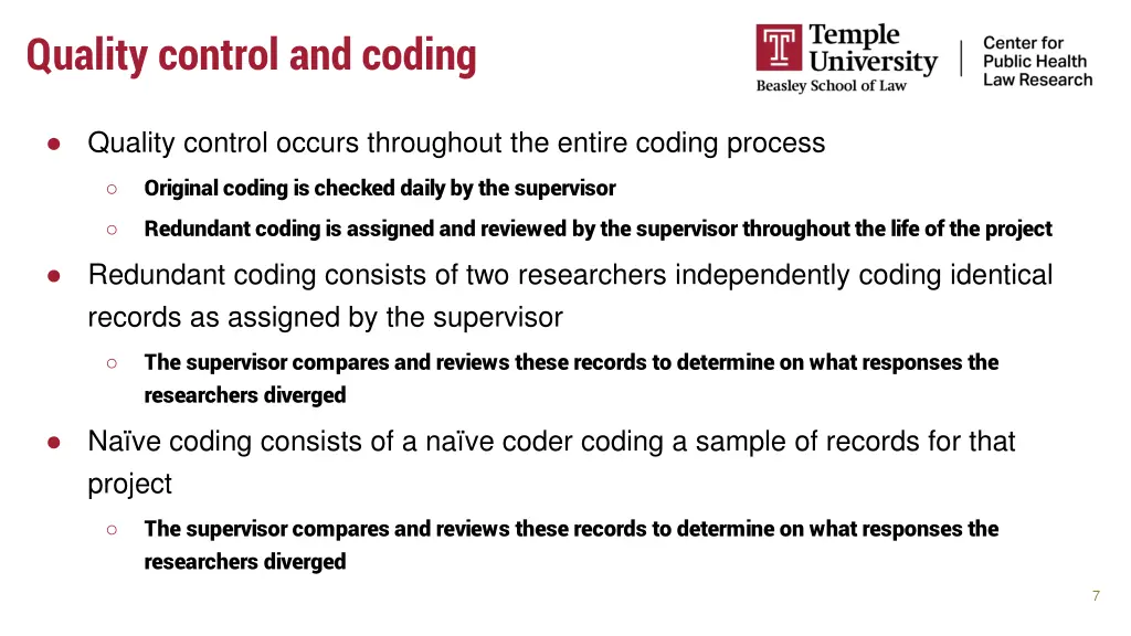 quality control and coding