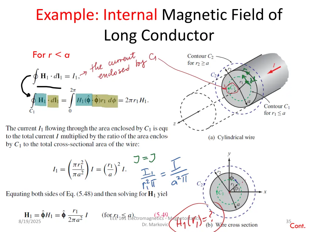 example internal magnetic field of long conductor