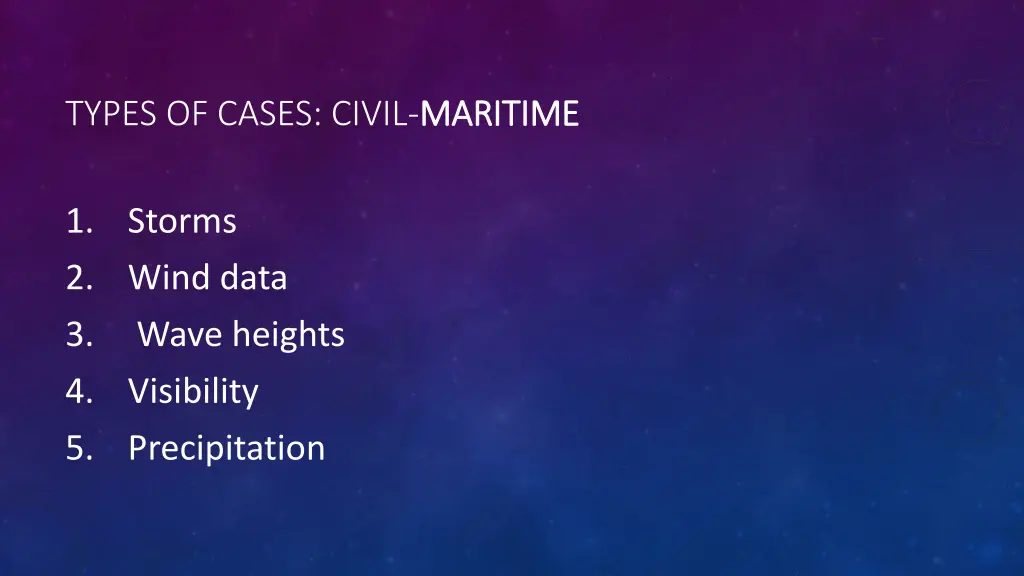 types of cases civil maritime