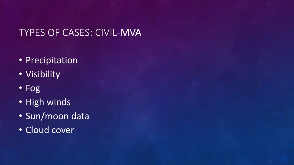 types of cases civil mva