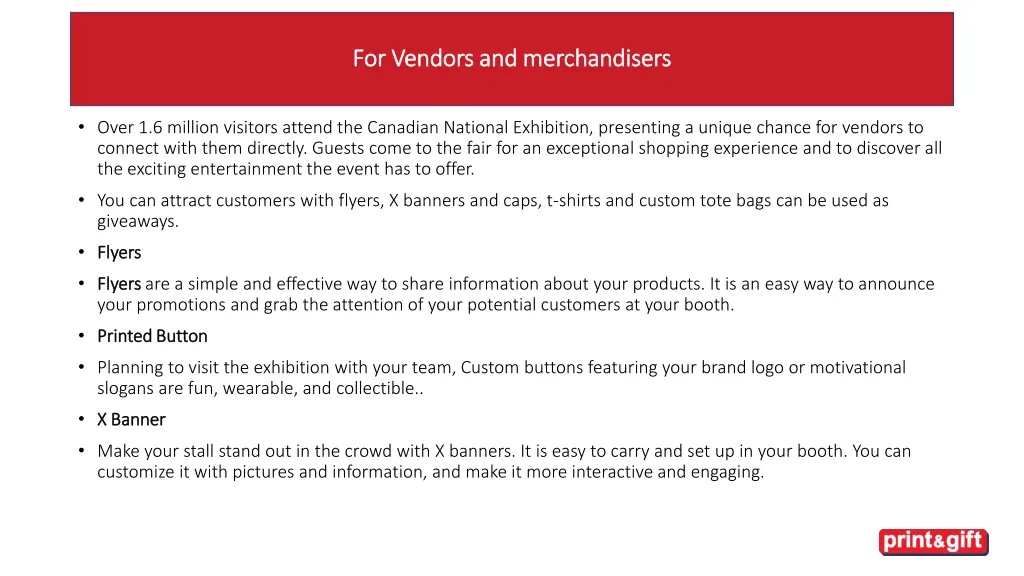 for vendors and merchandisers for vendors