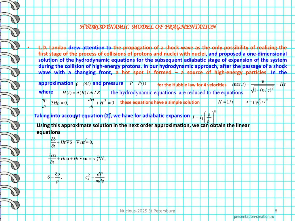 hydrodynamic model of fragmentation hydrodynamic