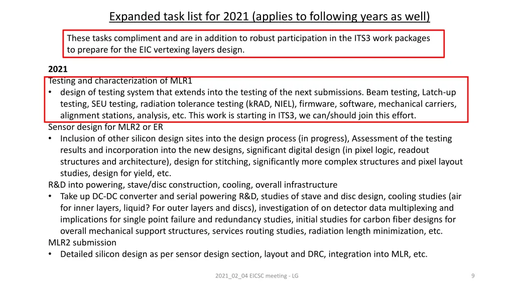 expanded task list for 2021 applies to following