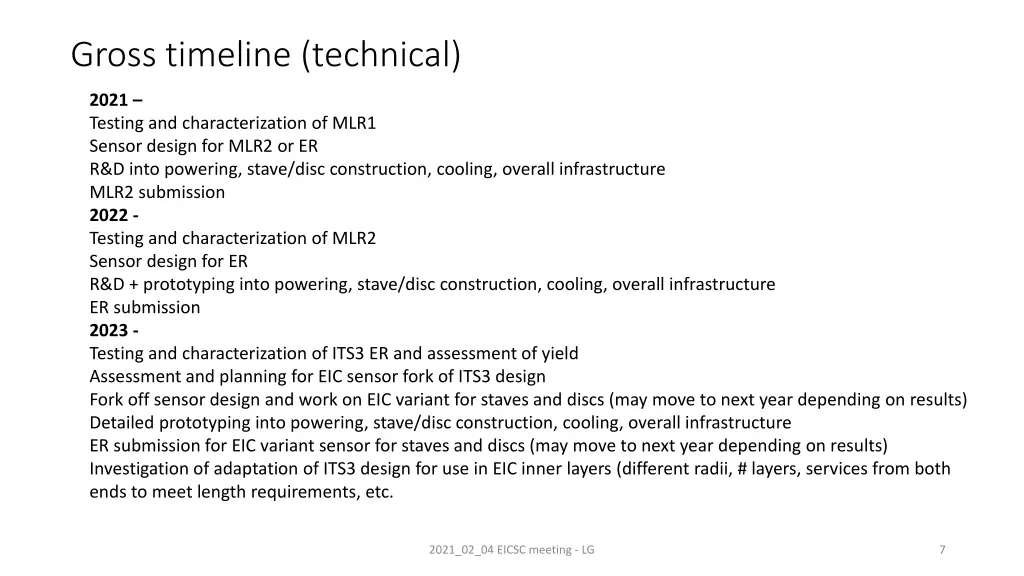 gross timeline technical