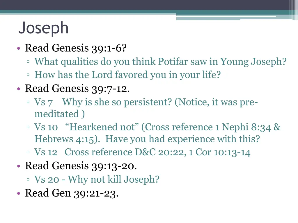 joseph read genesis 39 1 6 what qualities