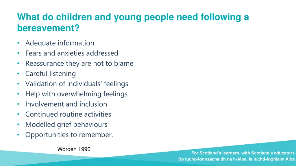 what do children and young people need following