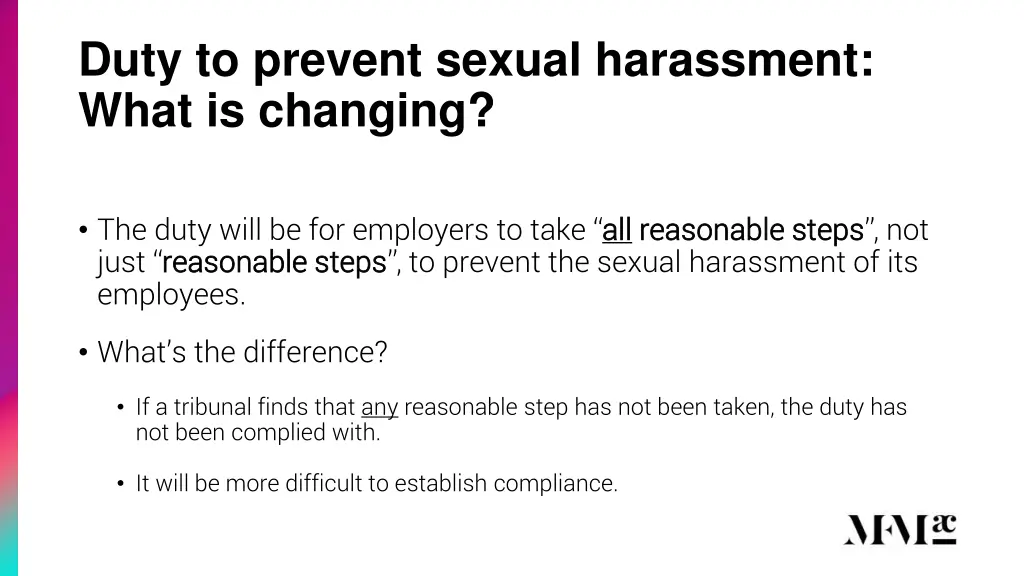 duty to prevent sexual harassment what is changing