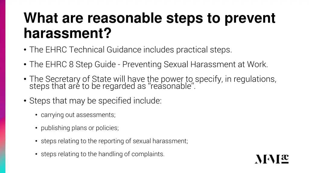 what are reasonable steps to prevent harassment
