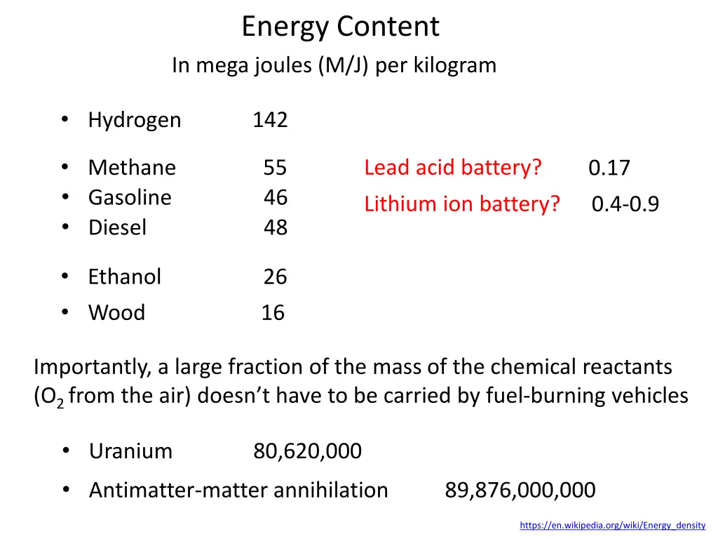 energy content in mega joules m j per kilogram