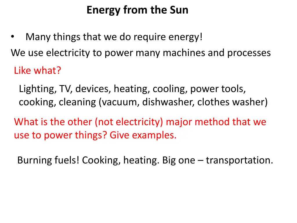 energy from the sun