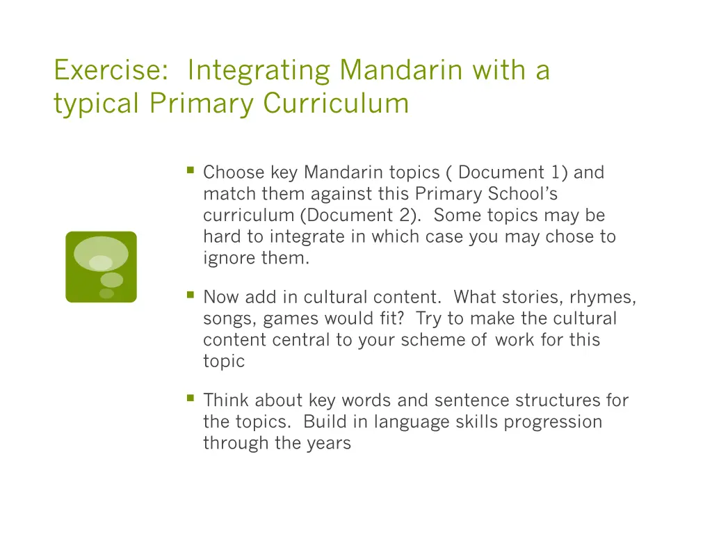 exercise integrating mandarin with a typical