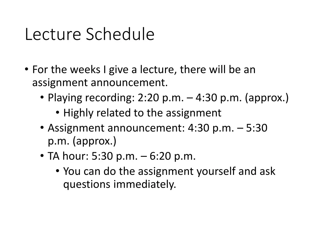 lecture schedule 2