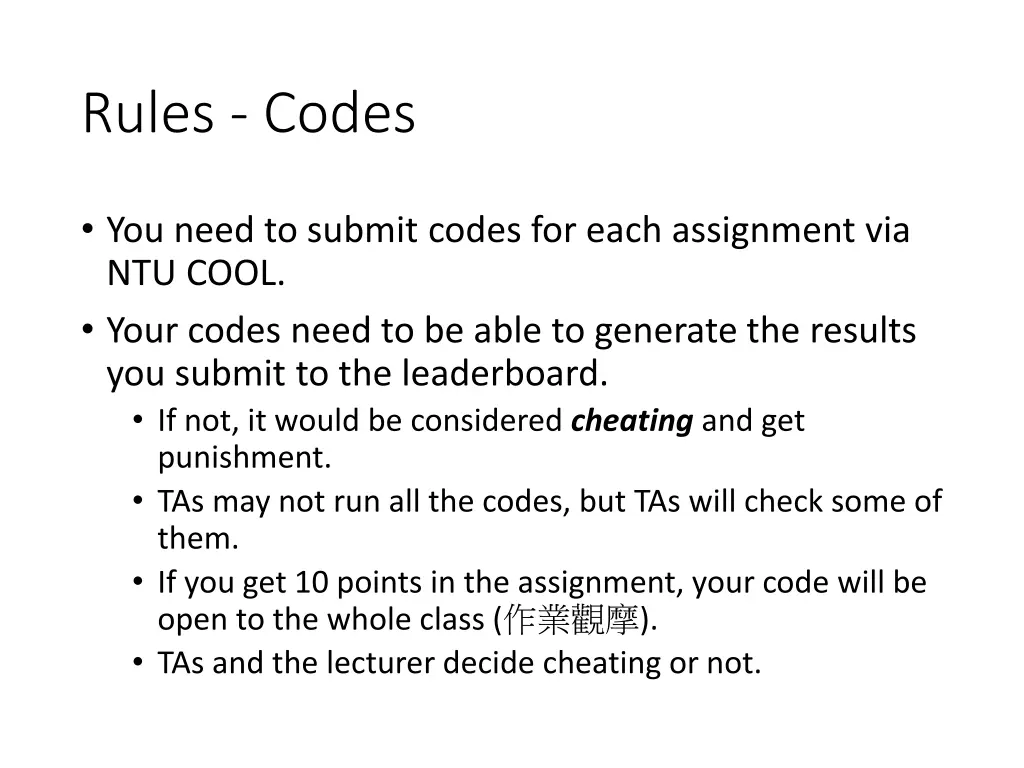 rules codes