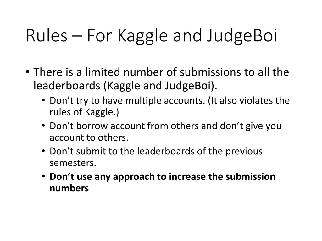 rules for kaggle and judgeboi