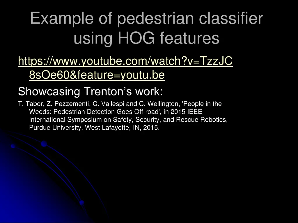 example of pedestrian classifier using