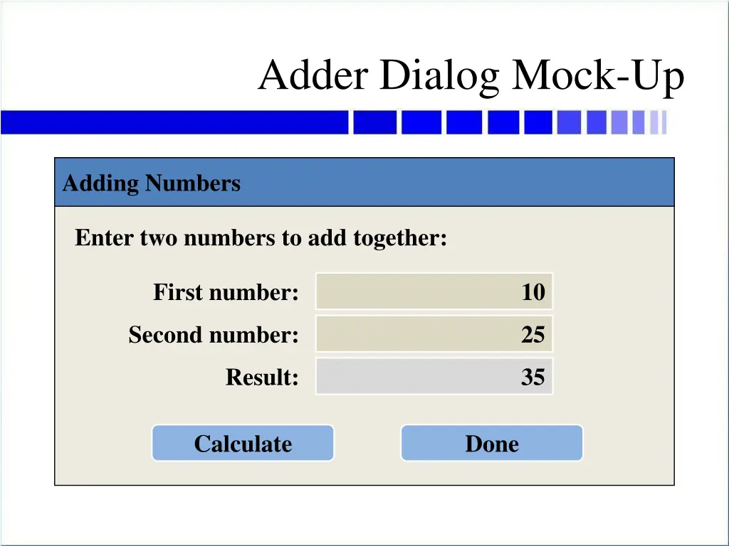 adder dialog mock up