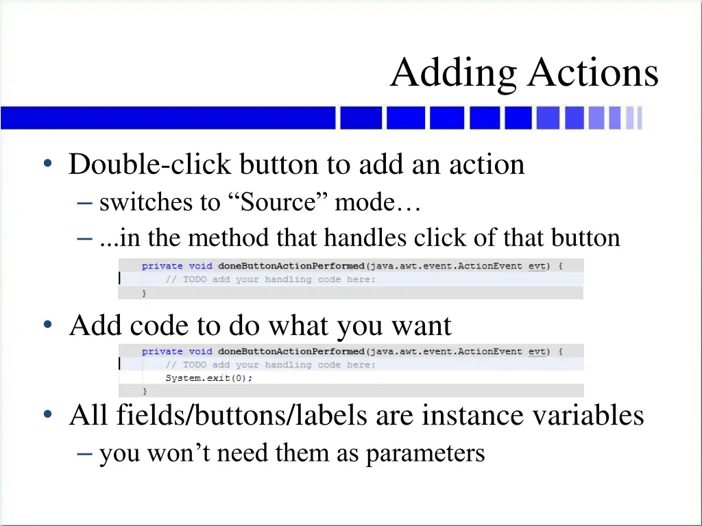 adding actions