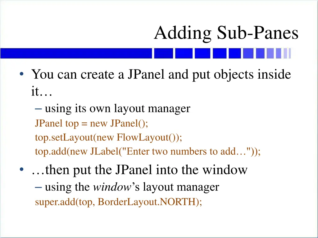 adding sub panes